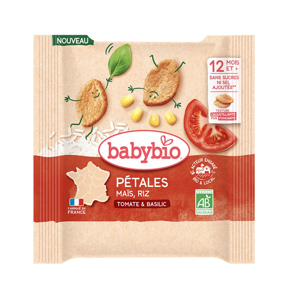 Babybio Pétales Tomate Basilic Maïs Riz Pois chiche de Nouvelle-Aquitaine Dès 12 mois 32g
