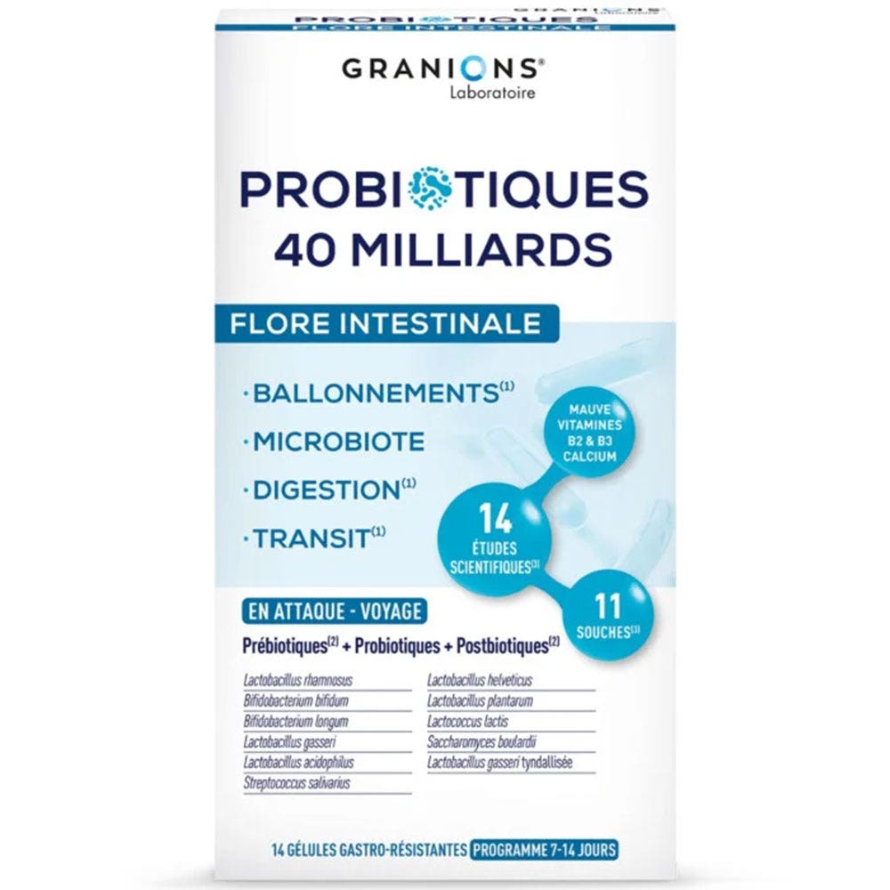 Granions Probiotiques Flore Intestinale Voyage Format 7 jours 14 gélules
