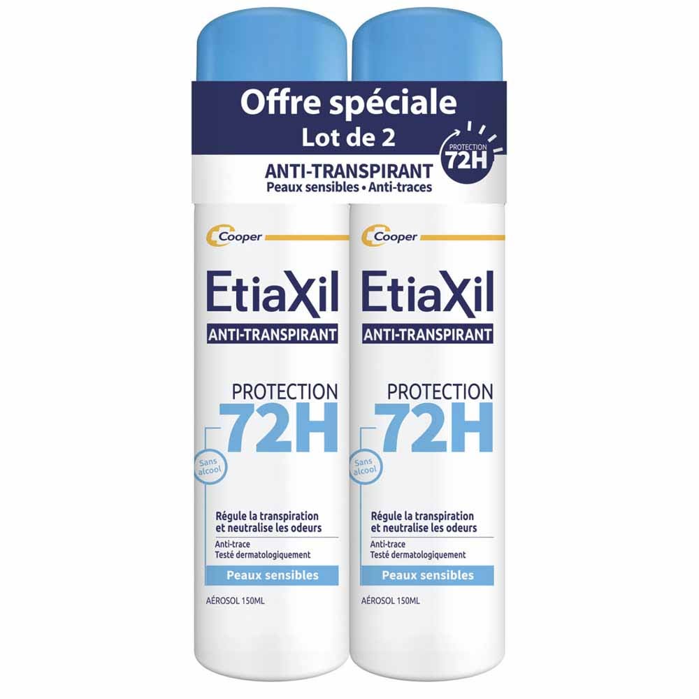 Etiaxil Anti-Transpirant Déodorant Aérosol Protection 72h Peaux Sensibles 2x150ml