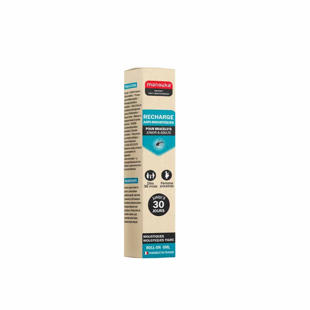 Manouka Recharge Anti-Moustiques Pour Bracelet et Diffuseur Dès 36 Mois 6ml