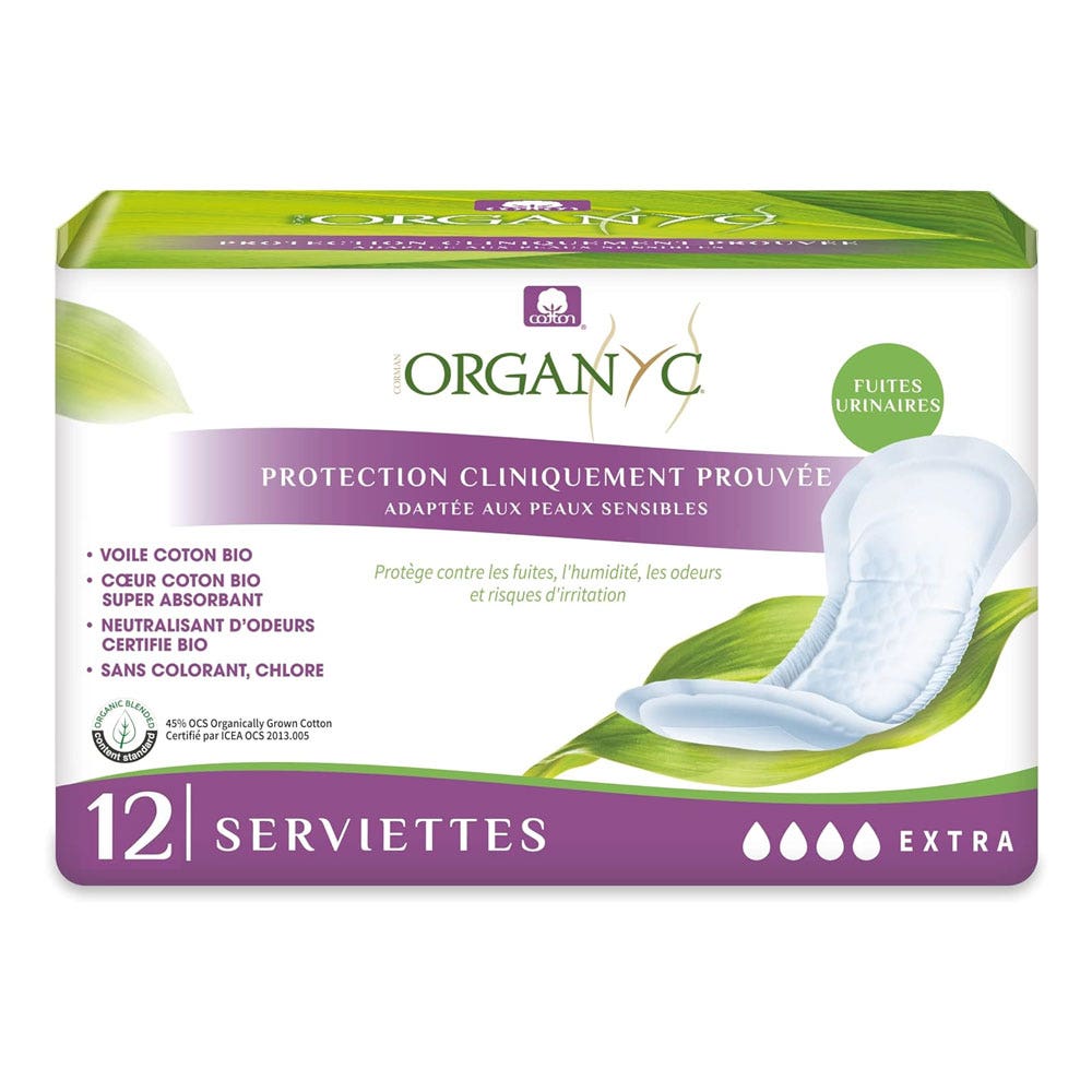 Organyc Serviettes Extras pour fuites urinaires x12