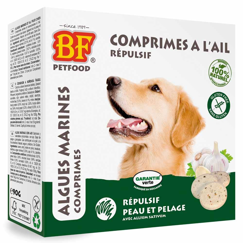 Biofood BF Petfood A l'ail Répulsif Peau et Pelage Pour Chien Algues marines 55 comprimés