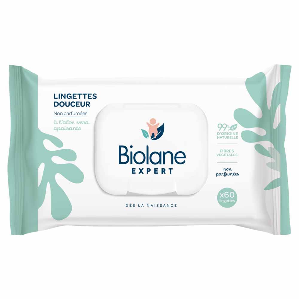 Biolane Expert Lingettes Douceur Non Parfumées à l'aloe vera apaisante x60