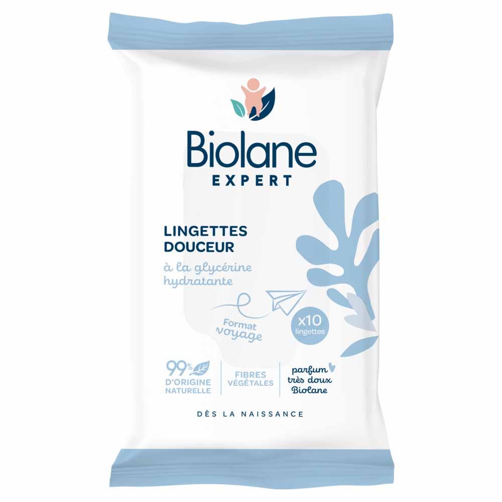 Biolane Expert Lingettes Douceur Voyage à la glycérine hydratante x10