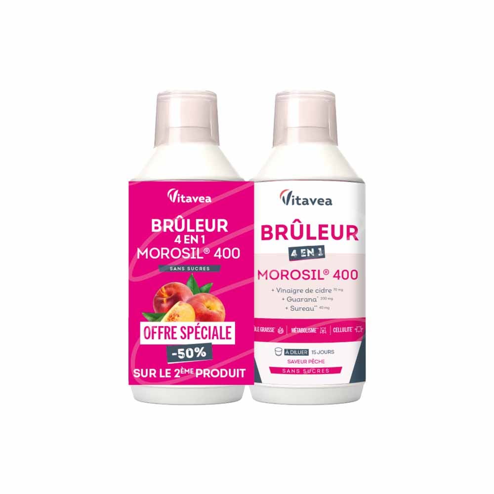 Vitavea Santé Brûleur 4en1 Morosil Brûle Graisse Cellulite Métabolisme Saveur pêche 2x500ml