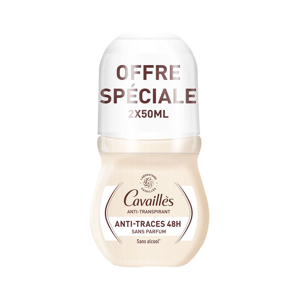 Cavaillès Absorb + Déodorant Roll-on Anti-transpiration Sans Parfum 48h 2x50ml
