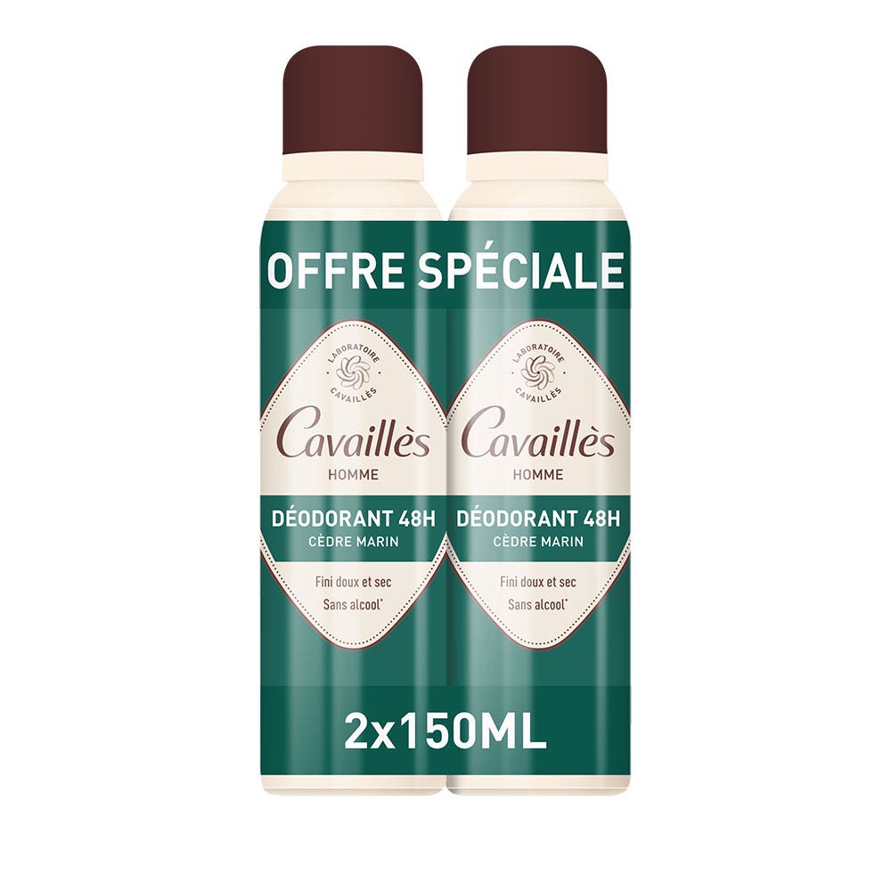 Cavaillès Déodorants Homme Spray Fraîcheur 48H 2x150ml