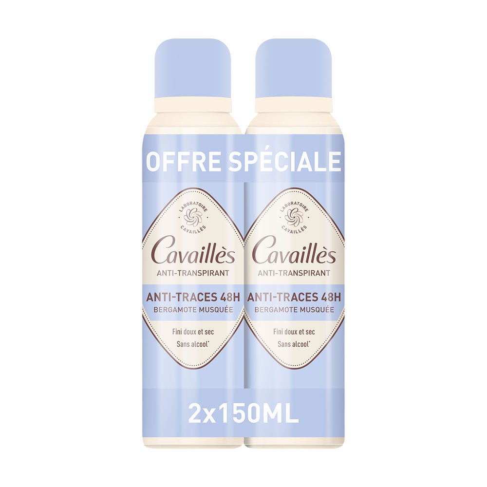 Cavaillès Absorb + Déodorant Spray Anti-traces 48H 2x150ml
