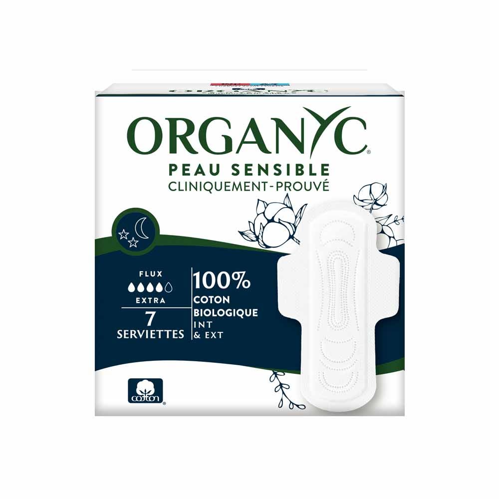 Organyc Serviettes Flux Extra Night En Coton Biologique x7