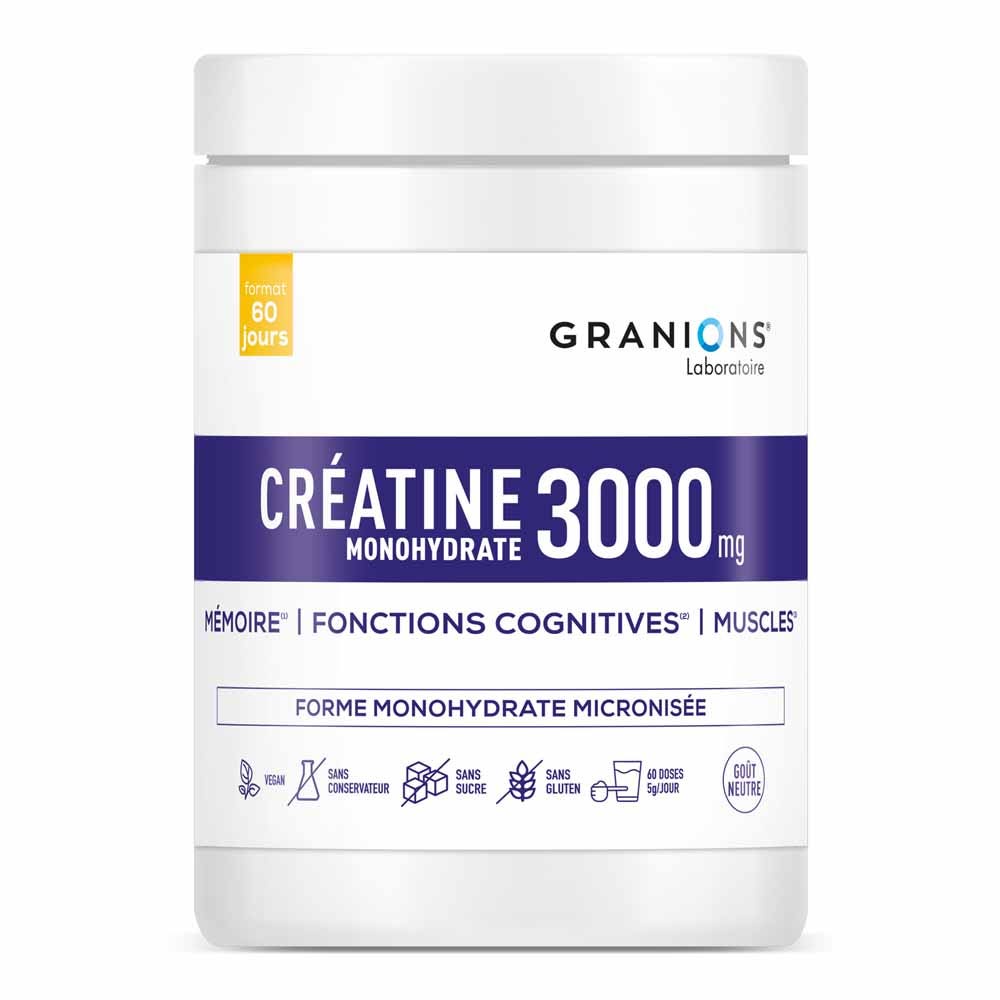 Granions Créatine 3000 Monohydrate Poudre Goût Neutre Mémoire Muscles 300g