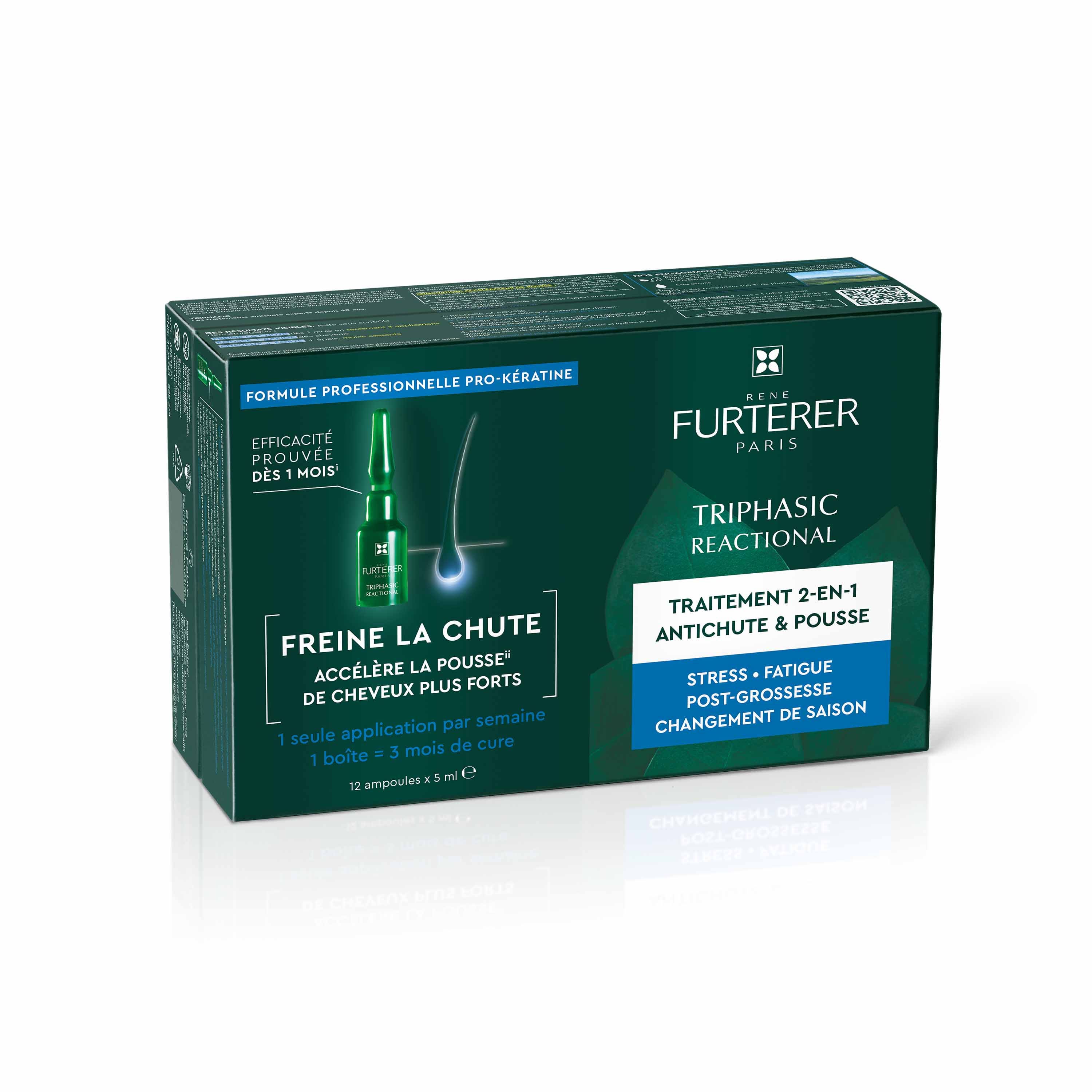 René Furterer Triphasic Reactional Traitement 2-en-1 Antichute & Pousse 12x5ml ampoules