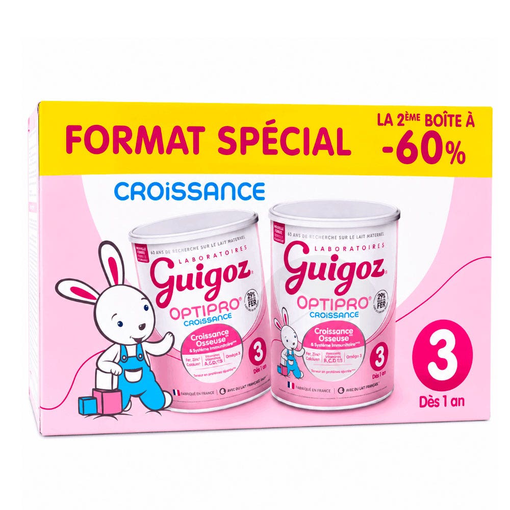 Guigoz Optipro Lait De Croissance En Poudre 3 Format Spécial Dès 1 An 2x780g