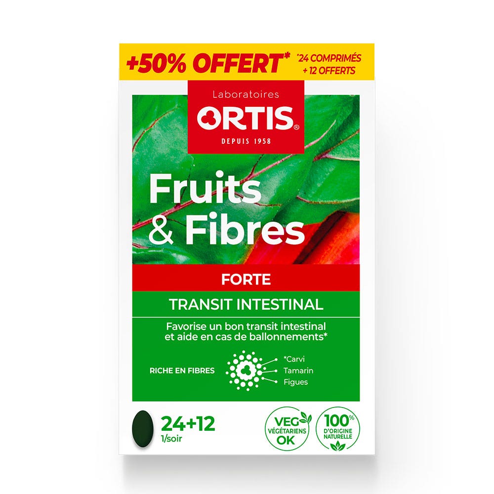 Ortis Fruits & Fibres Forte Transit Intestinal 24 + 12 comprimés