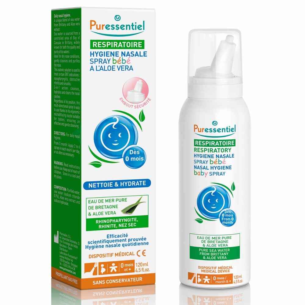 Puressentiel Respiratoire Hygiène Nasale Spray Bébé Eau de Mer et Aloe Vera 120ml