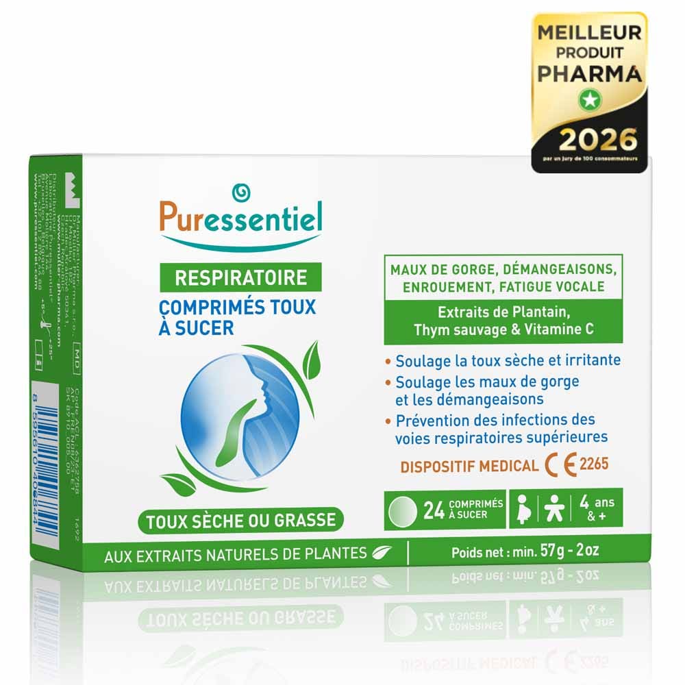 Puressentiel Respiratoire Toux Sèche ou Grasse 24 comprimés à sucer