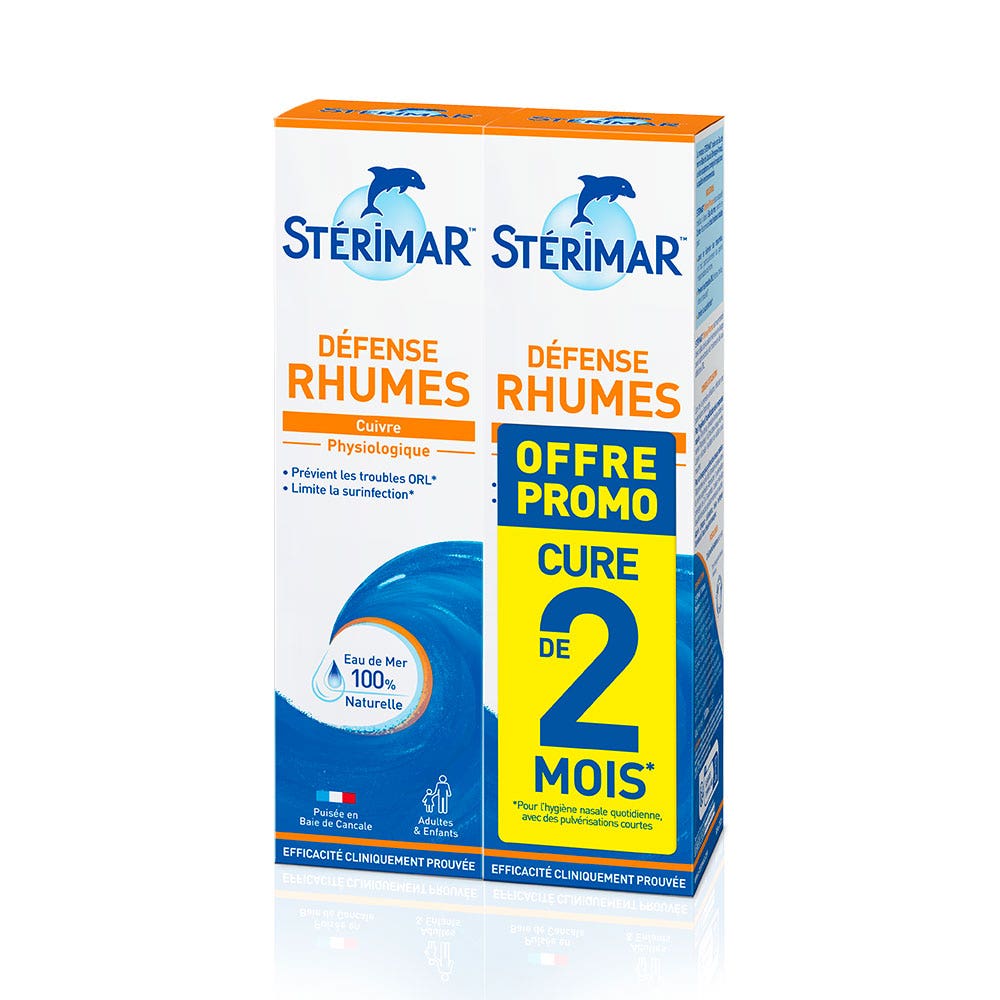 Sterimar Spray Hygiène du nez Défenses Rhumes 2x100ml