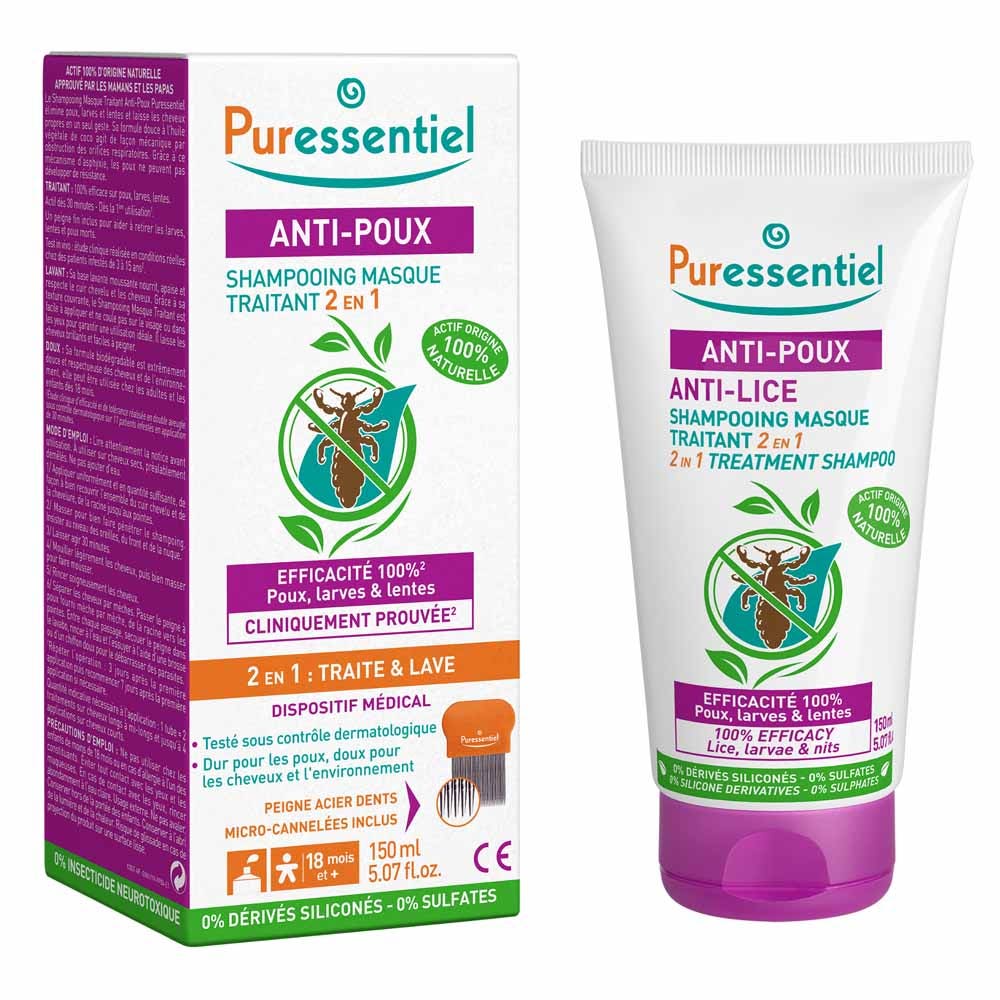 Puressentiel Anti-Poux Shampooing Masque Traitant 2en1 Avec Peigne 150ml