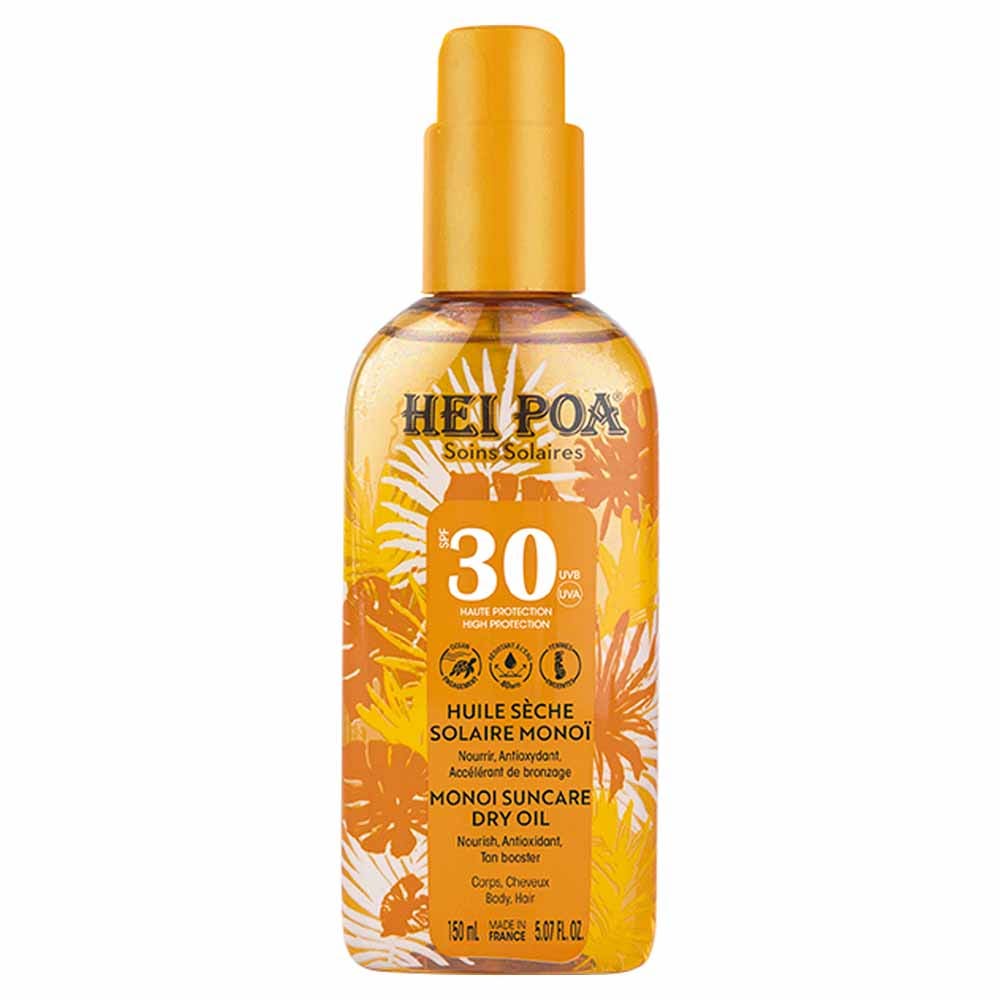 Hei Poa Soins Solaires Huile sèche de Monoï SPF30 Tiaré 150ml