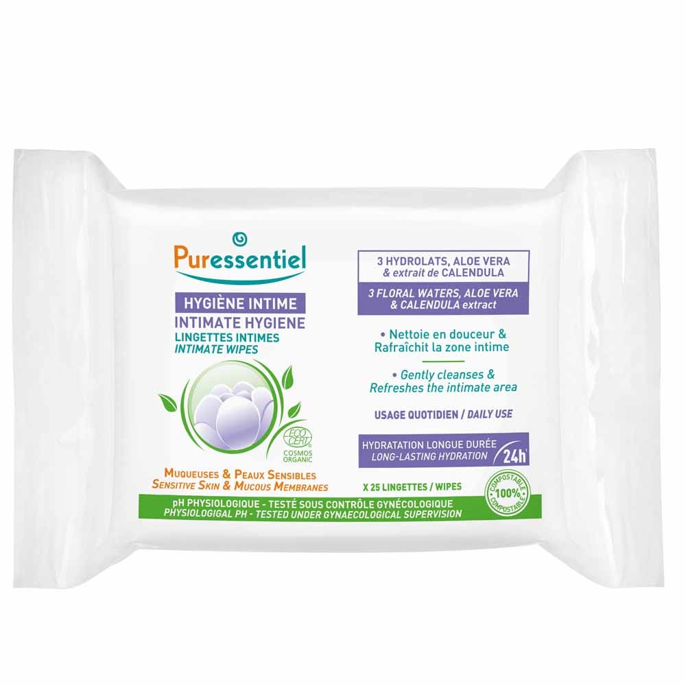 Puressentiel Hygiène Intime Lingettes Intimes Quotidiennes Bio Peaux Sensibles x25