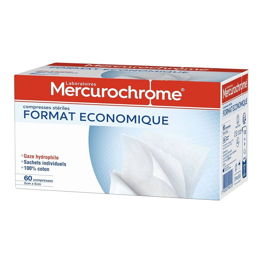 Mercurochrome Compresses Steriles 5cmx5cm Format Economique X60