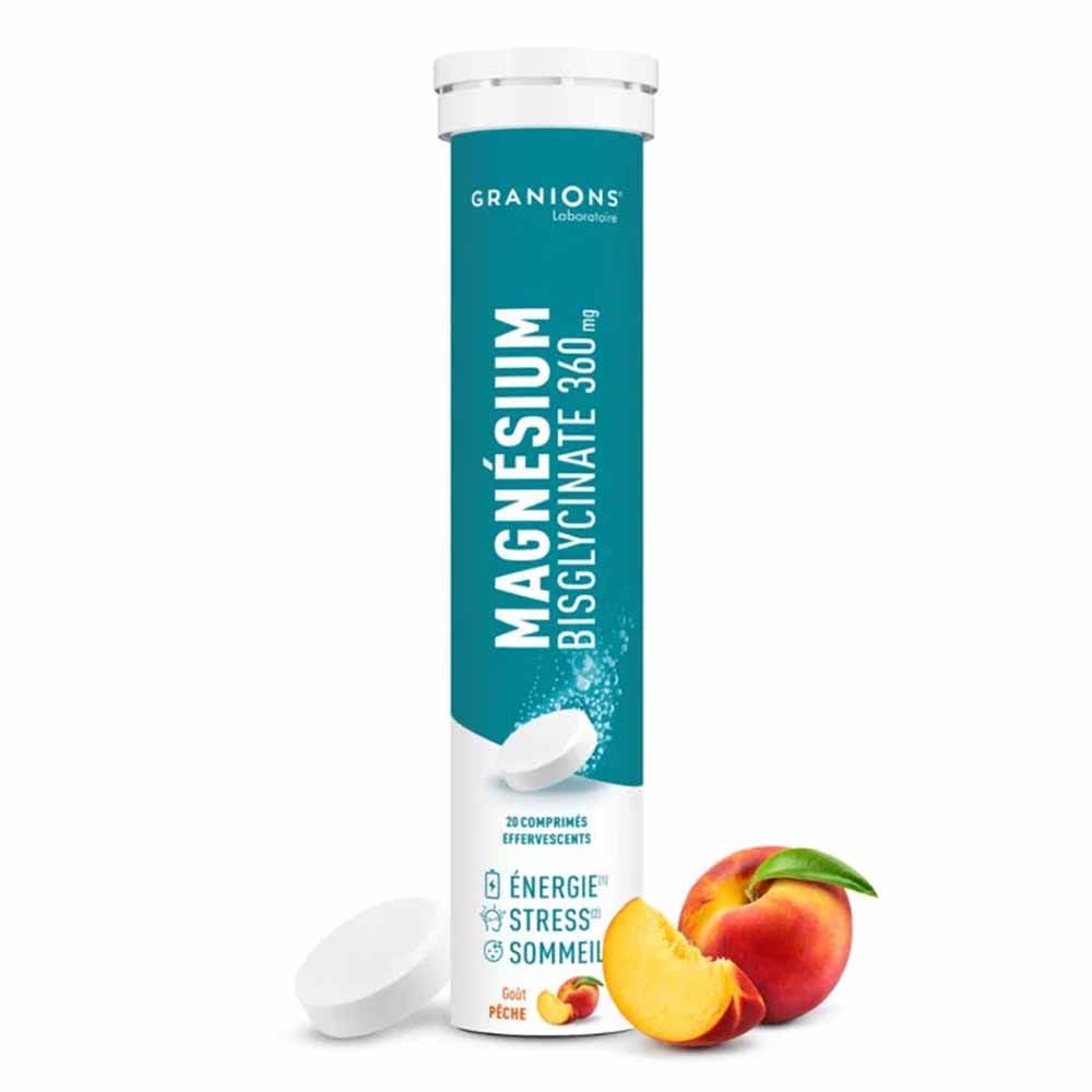 Granions Magnésium Bisglycinate 360mg Goût Pêche 20 comprimés effervescents
