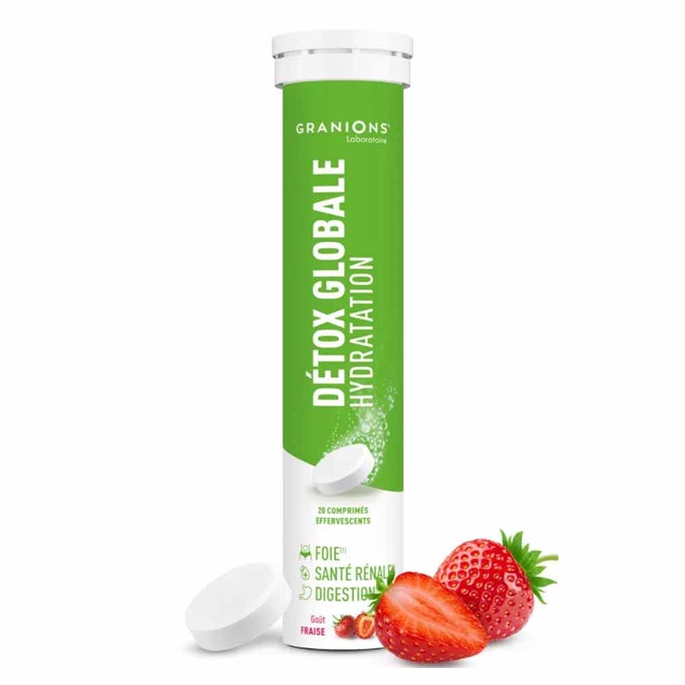 Granions Detox Globale Hydratation Goût Fraise 20 comprimés effervescents