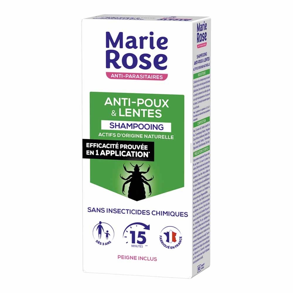 Marie Rose Shampooing Anti-Poux et Lentes Aux Actifs d'Origine Naturelle Dès 3 Ans Peigne Inclus 125ml
