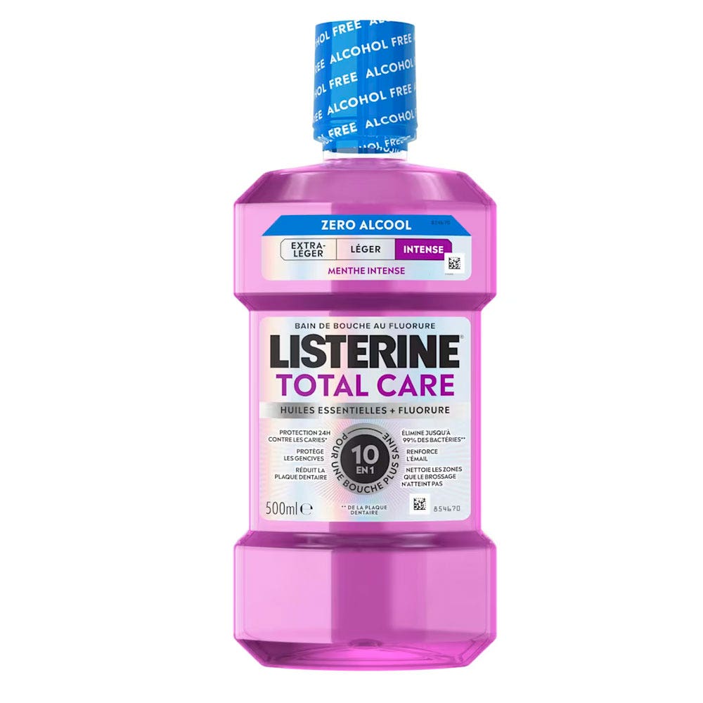 Listerine Bain de bouche Total Care au Fluorure Goût intense menthe Sans Alcool 500ml