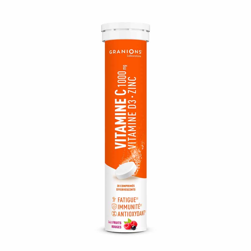 Granions Vitamines C 1000mg D3 & Zinc Goût Fruits rouges 20 comprimés effervescents