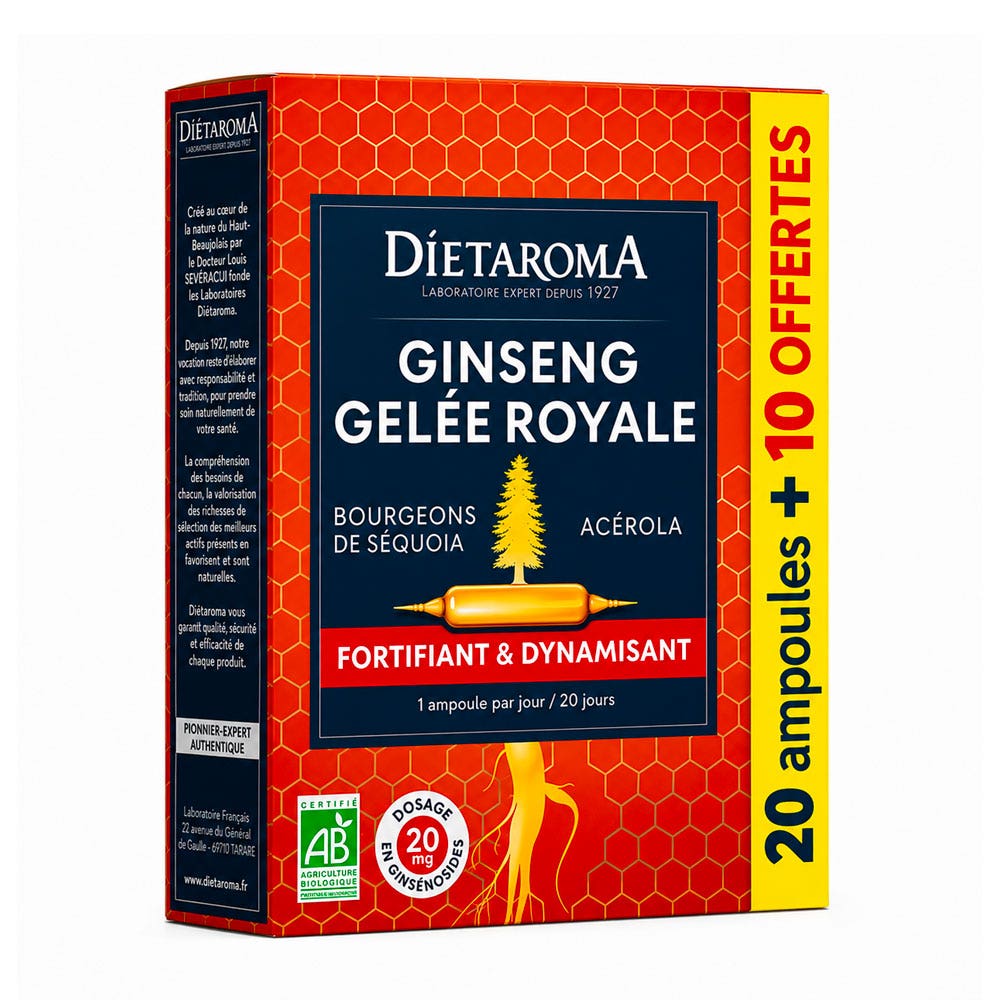 Dietaroma Ginseng Gelée Royale Acérola 20 + 10 ampoules Offertes