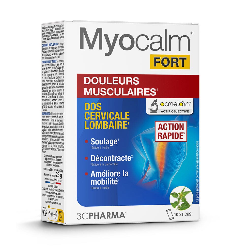 3C Pharma Myocalm Fort Douleurs Musculaires 10 sticks orodispersibles