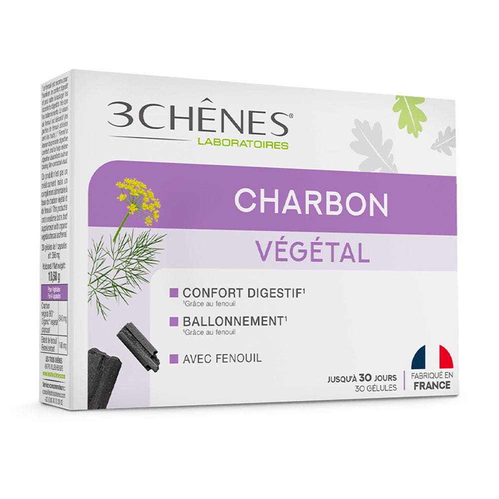 3 Chênes Charbon Végétal 30 Gélules