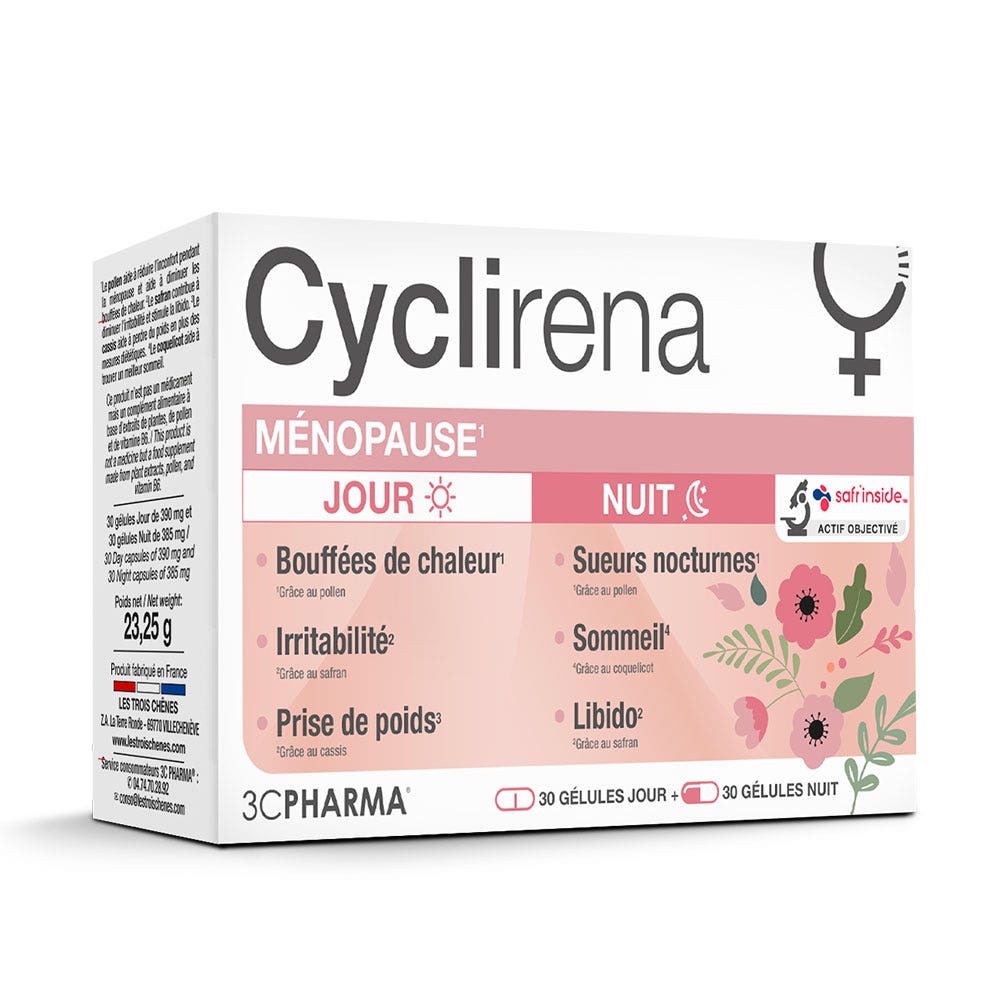 3C Pharma Cyclirena Ménopause Jour et Nuit 30 gélules + 30 gélules