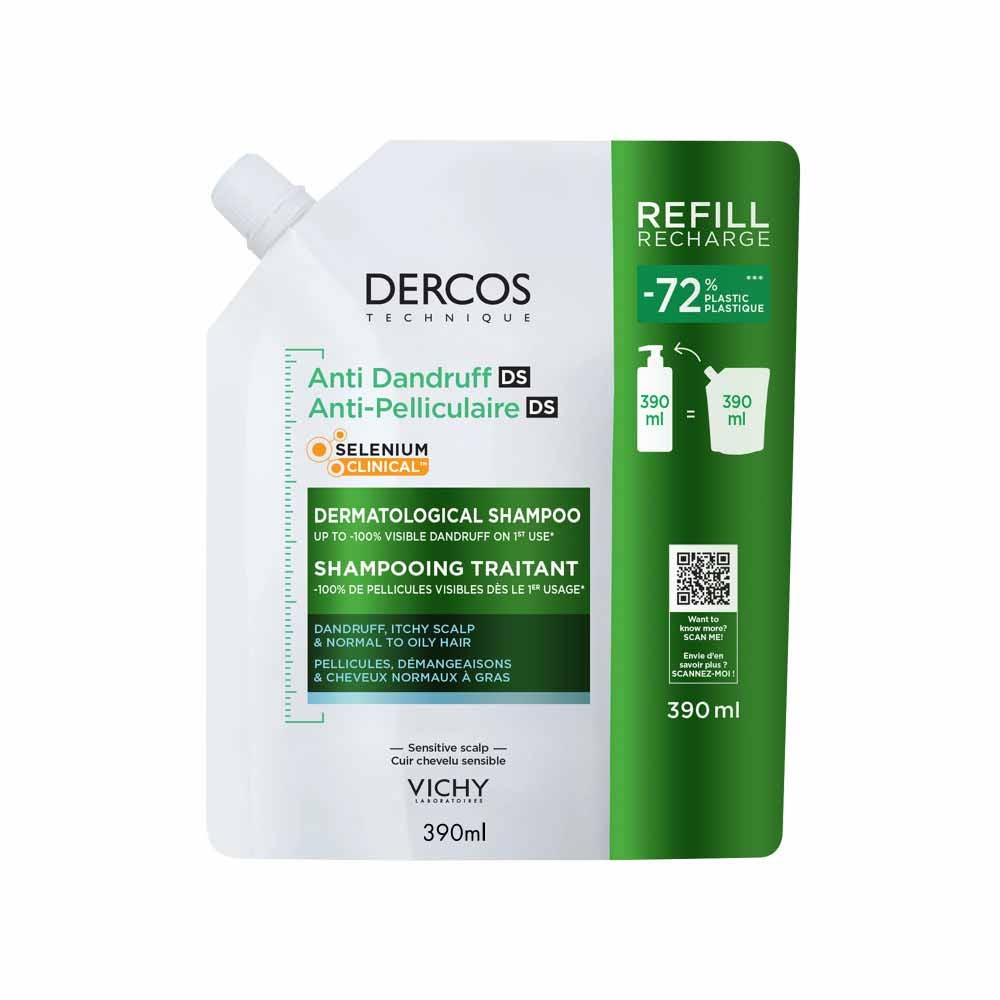 Vichy Dercos Eco-recharge Shampooing Antipelliculaire Traitant Pellicules et Démangeaisons Cheveux normaux à gras 390ml