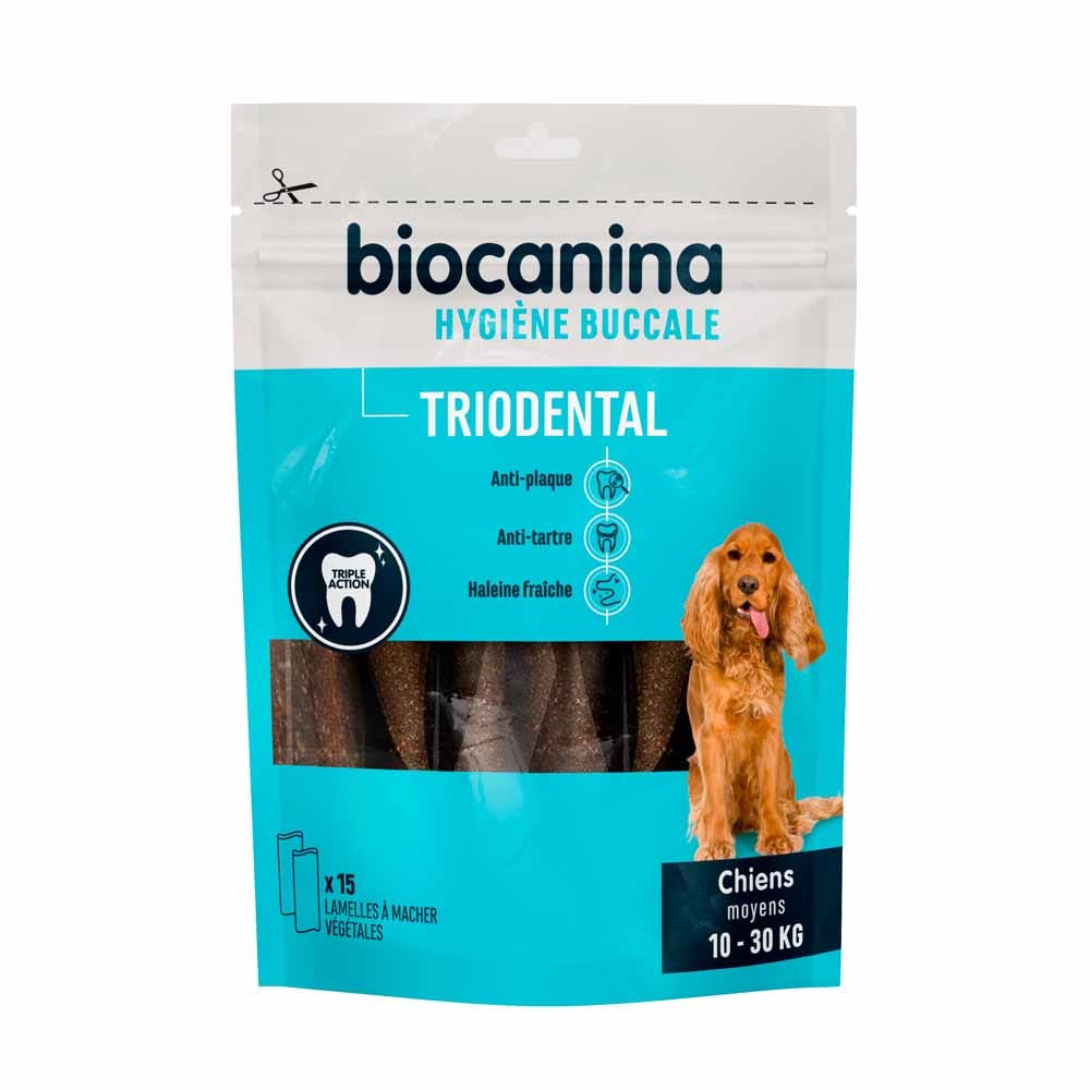 Lamelles à mâcher x15 Hygiène Triodental Chiens moyens 10-30kg Biocanina
