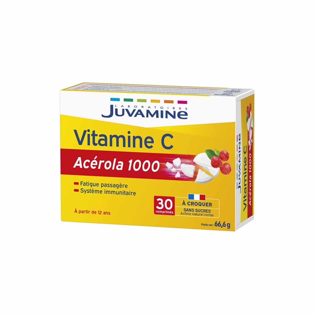 Juvamine Acérola 1000 Vitamine C Origine Végétale Goût Cerise 30 Comprimés À Croquer