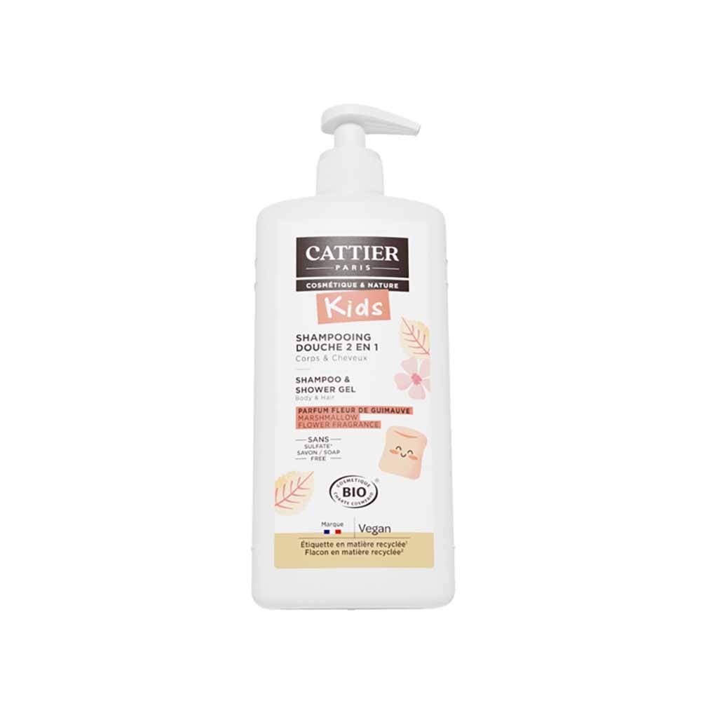 Cattier Gel douche Shampooing démêlant 2 en 1 Parfum Fleur de guimauve 500ml