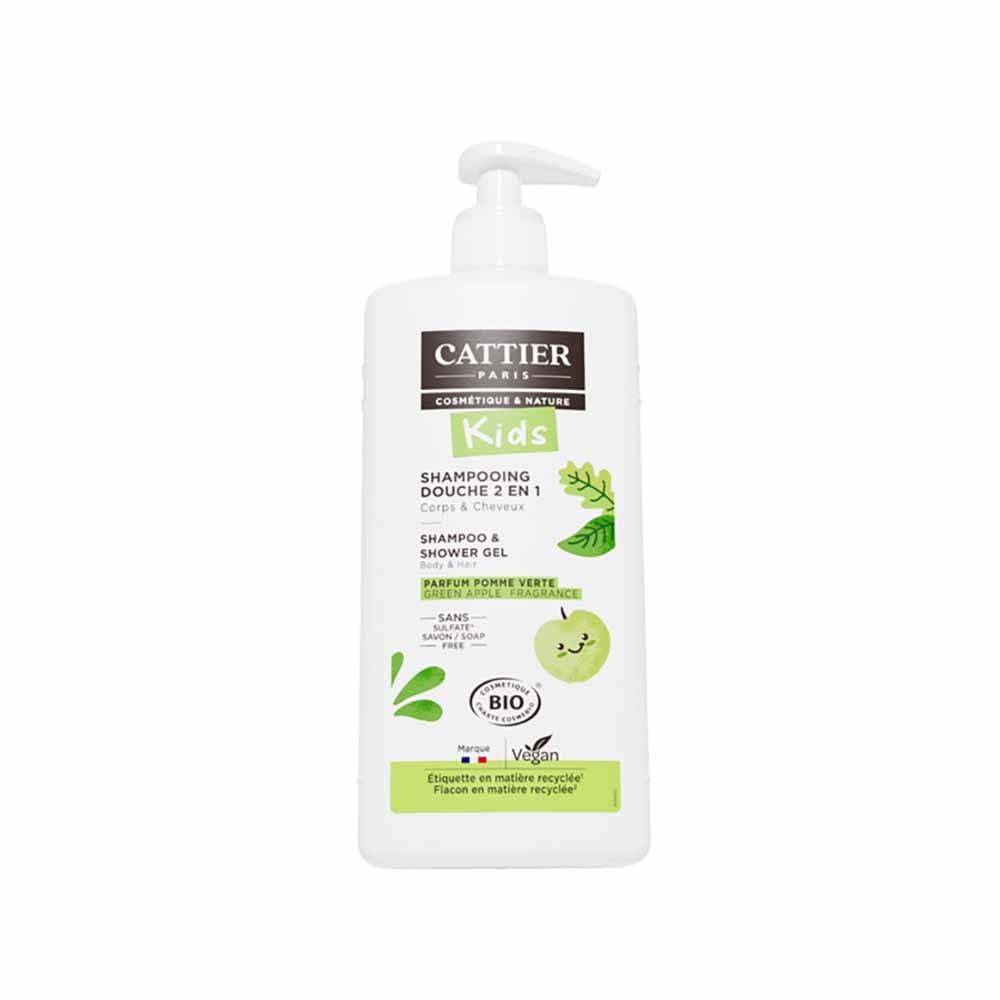 Cattier Gel douche Shampooing démêlant 2 en 1 Parfum Pomme verte 500ml