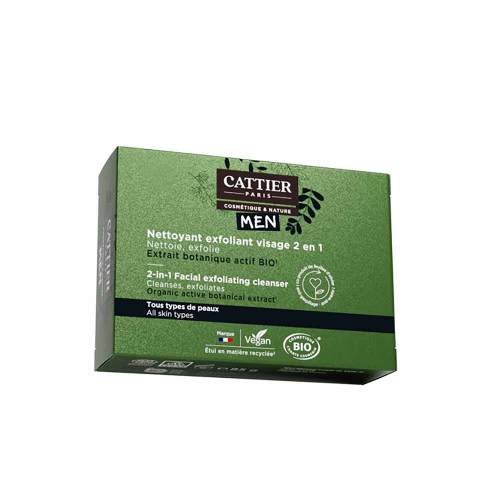Cattier Homme Nettoyant Exfoliant 2 en 1 - Solide Bio 85g
