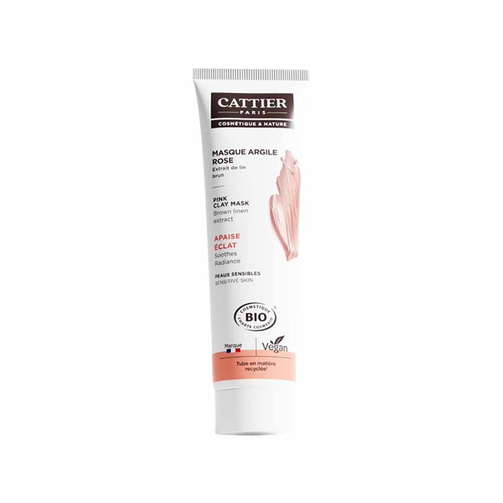Cattier Argile Masque Visage Rose Extrait de Lin Peaux Sensibles Bio 100ml