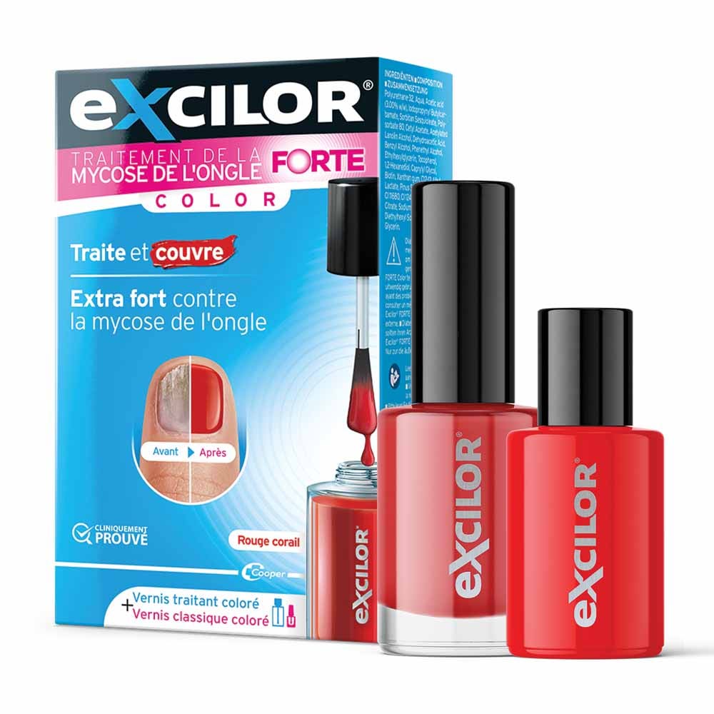 Excilor Traitement de la mycose de l'ongle Forte Color Rouge Corail 30ml