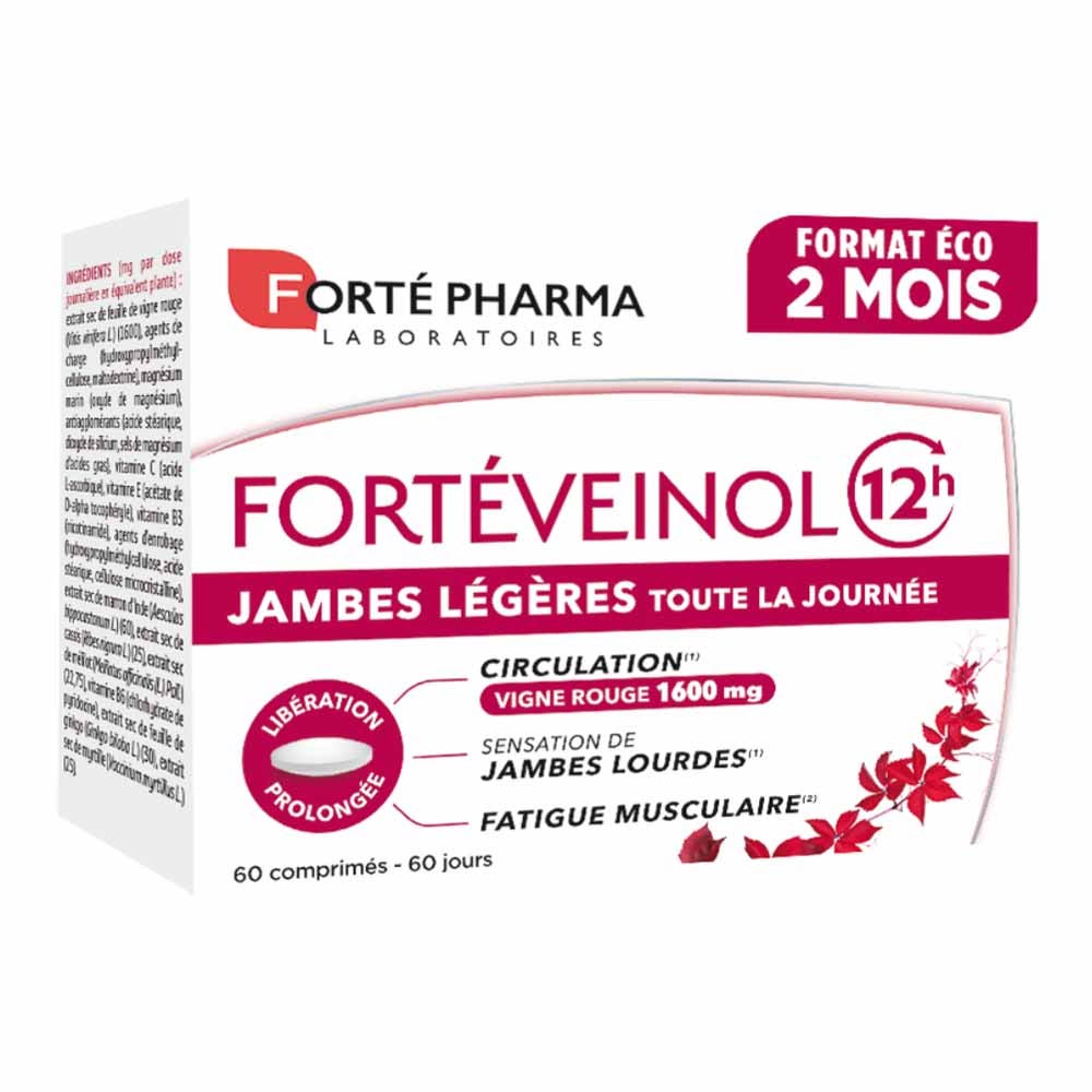 Forté Pharma Forté Veinol Vigne rouge Circulation et Jambes Lourdes 60 comprimés à Libération prolongée