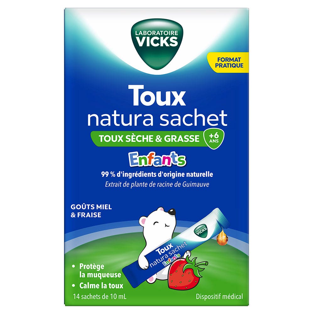 Vicks Toux Natura Enfants Sirop Contre La Toux Sèche Et Grasse 10 sachets de 14ml