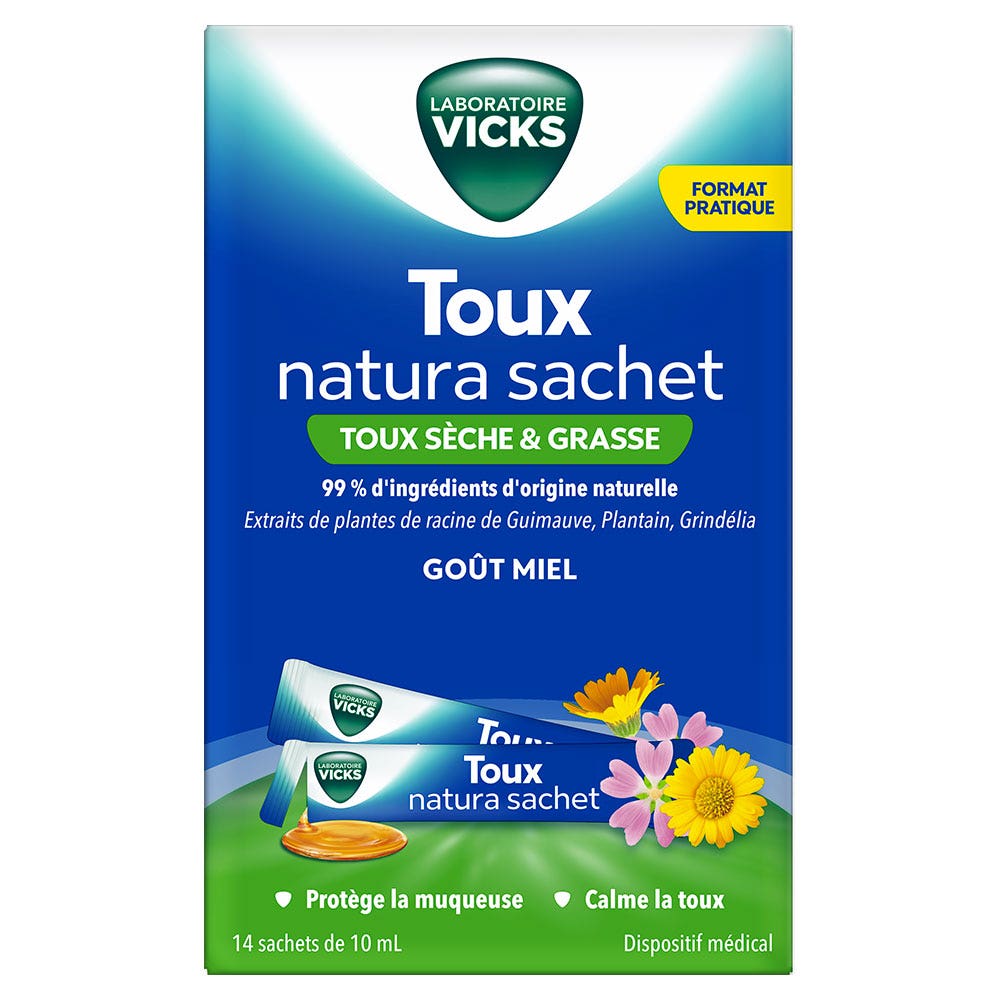 Vicks Toux Natura Sirop Contre La Toux Sèche Et Grasse 10 sachets de 14ml