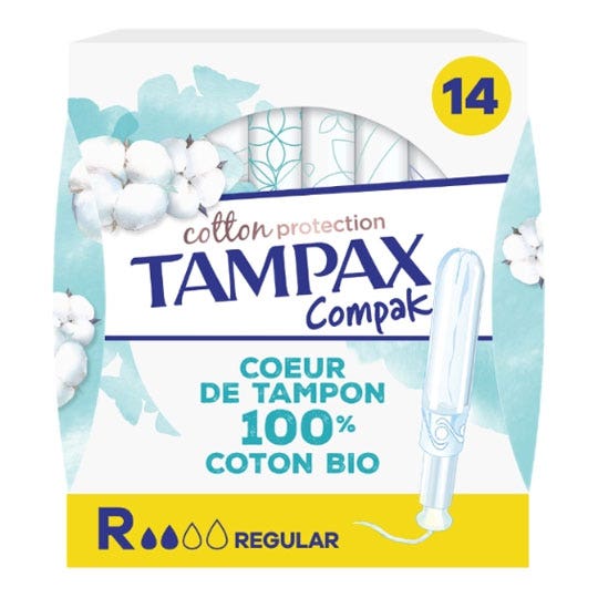 Tampax Tampons Compak Cotton protection flux Regulier Coton bio x14