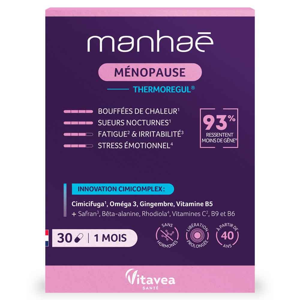 Manhaé Ménopause Thermoregul Bouffées de Chaleur Stress & Vitalité 30 gélules