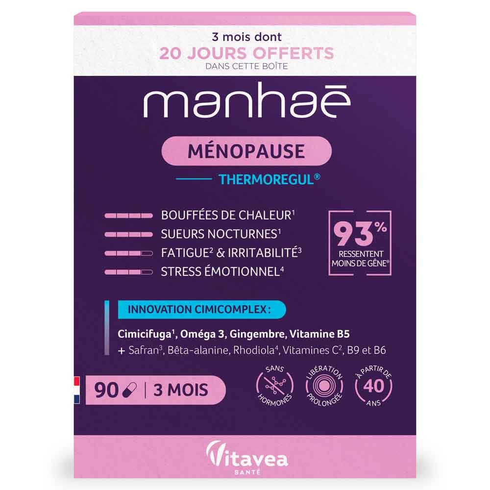 Manhaé Ménopause Thermoregul Bouffées de Chaleur Stress & Vitalité 90 gélules