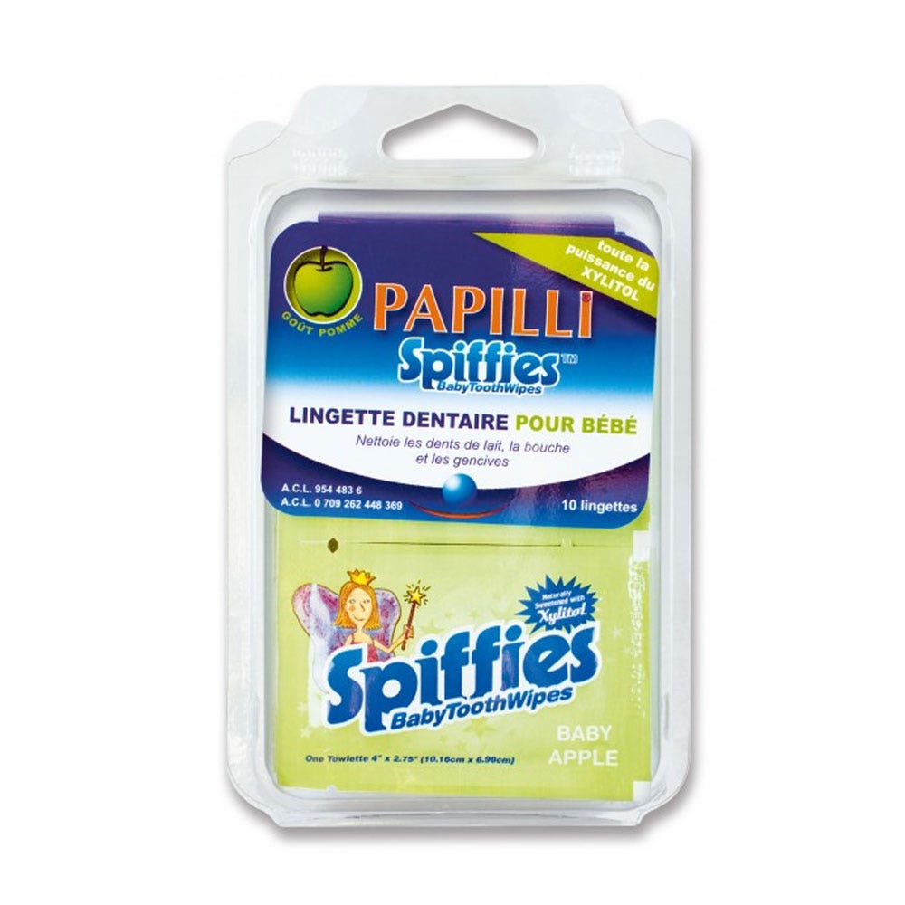 Papilli Spiffies 10 Lingettes Dentaire Pour Bebe Gout Pomme