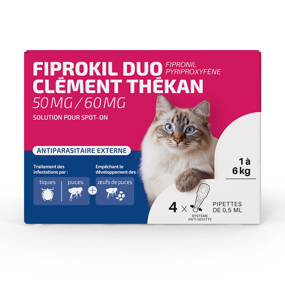 Clement-Thekan Fiprokil Anti-Puces Anti-Tiques Duo Chats 1-6 kg 4 pipettes