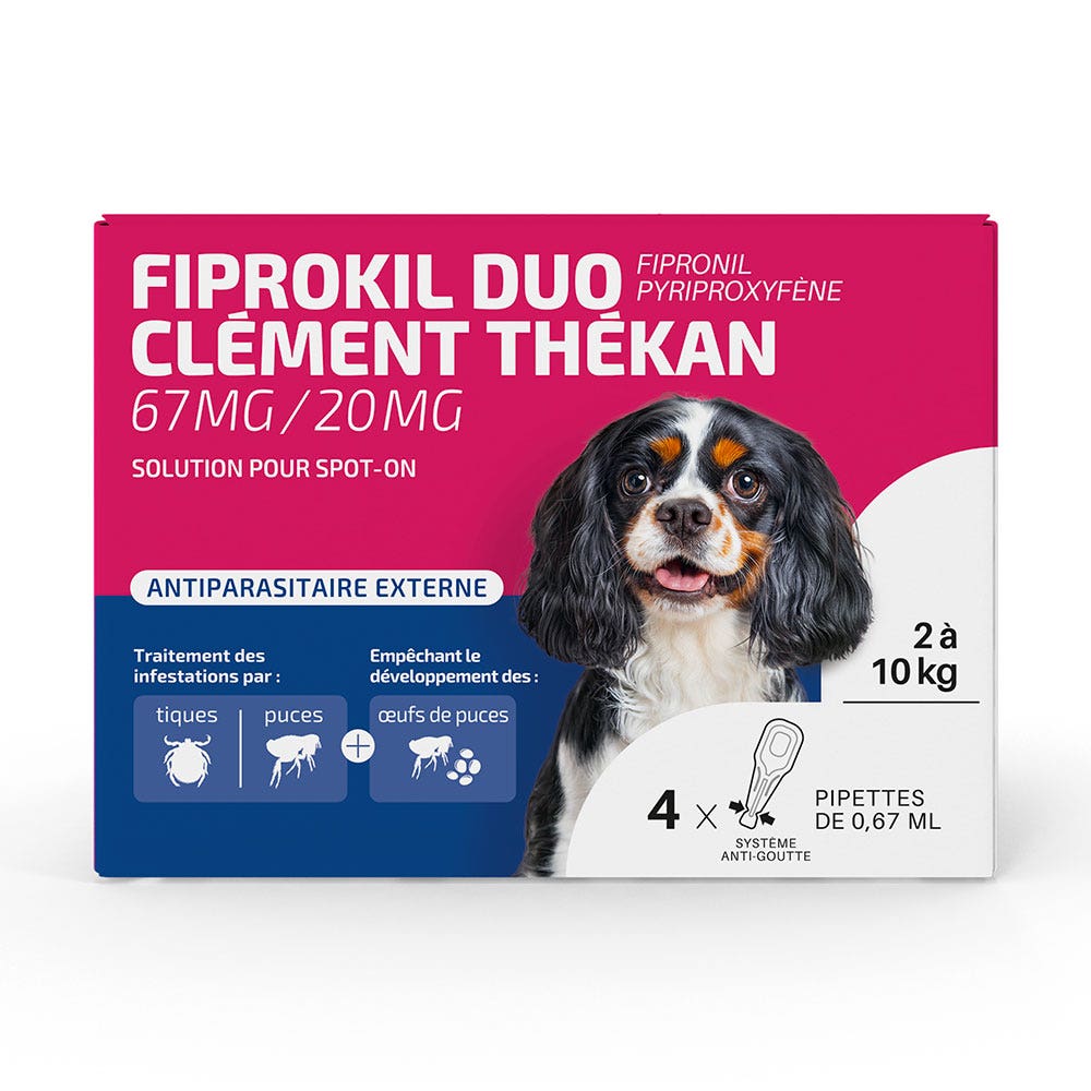 Clement-Thekan Fiprokil Anti-Puces Anti-Tiques Duo Chien 2-10kg 4 pipettes